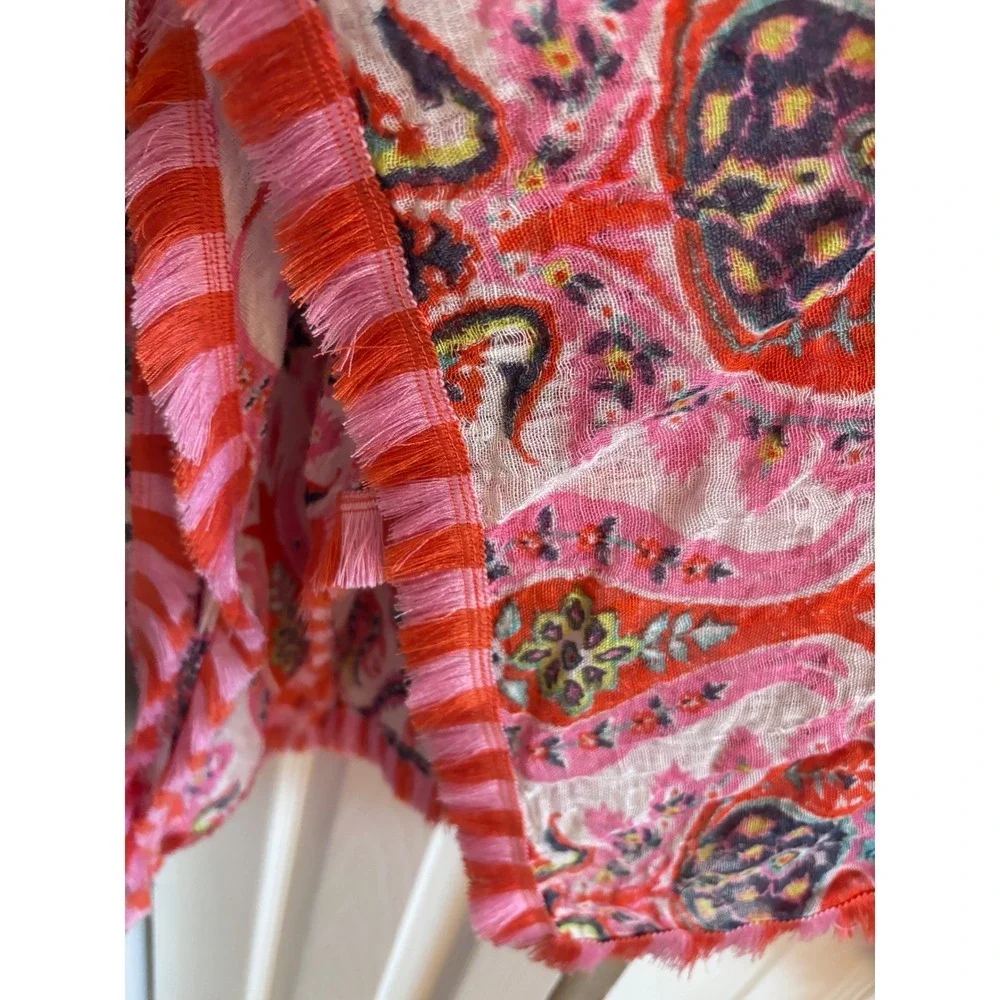 Spartina Linen Blend  Gauze Kimono Duster Cover-Up Fringe One Size Boho Coastal